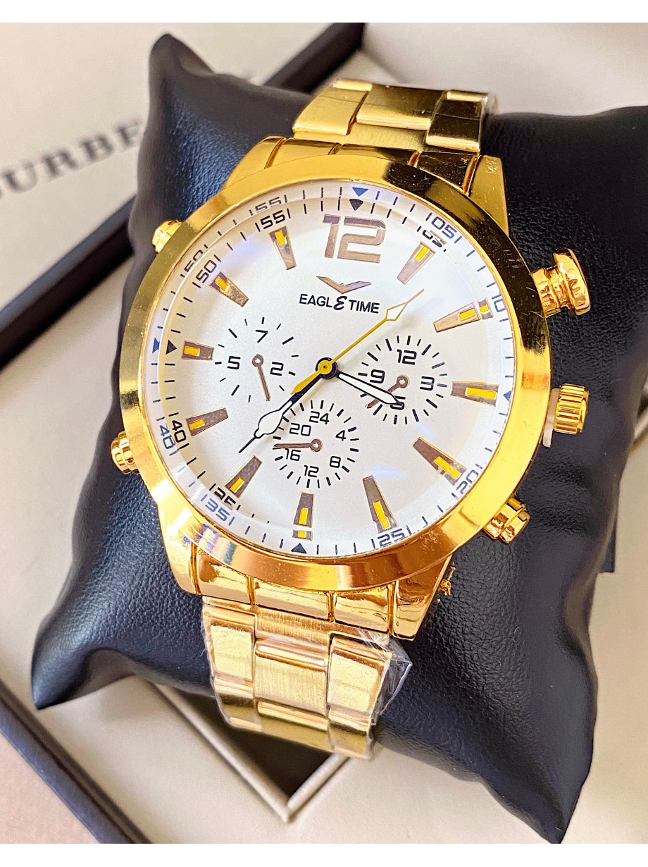 Ceas barbat auriu cu bratara metalica si cadran alb