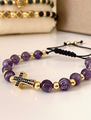 Bratara dama model deosebit cu piatra semipretioasa Agata mov si design special cruciulita