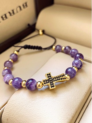 Bratara dama model deosebit cu piatra semipretioasa Agata mov si design special cruciulita