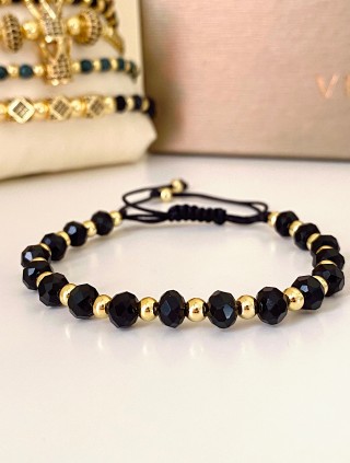 Bratara dama model deosebit cu margele negre cu auriu si design simplu