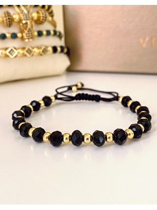 Bratara dama model deosebit cu margele negre cu auriu si design simplu
