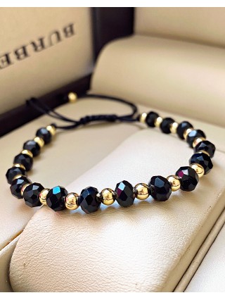 Bratara dama model deosebit cu margele negre cu auriu si design simplu