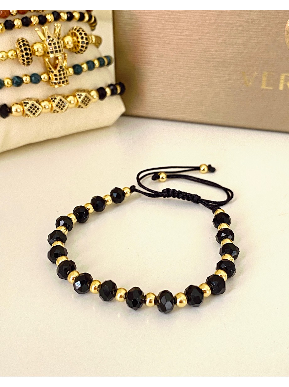 Bratara dama model deosebit cu margele negre cu auriu si design simplu