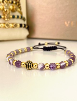 Bratara dama model deosebit cu piatra semipretioasa Agata mov si design special biluta