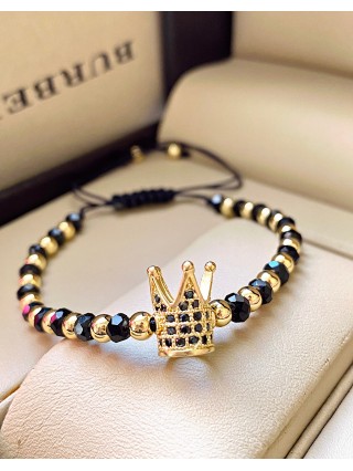 Bratara dama model deosebit cu margele aurii si negre si coroana cu pietricele negre