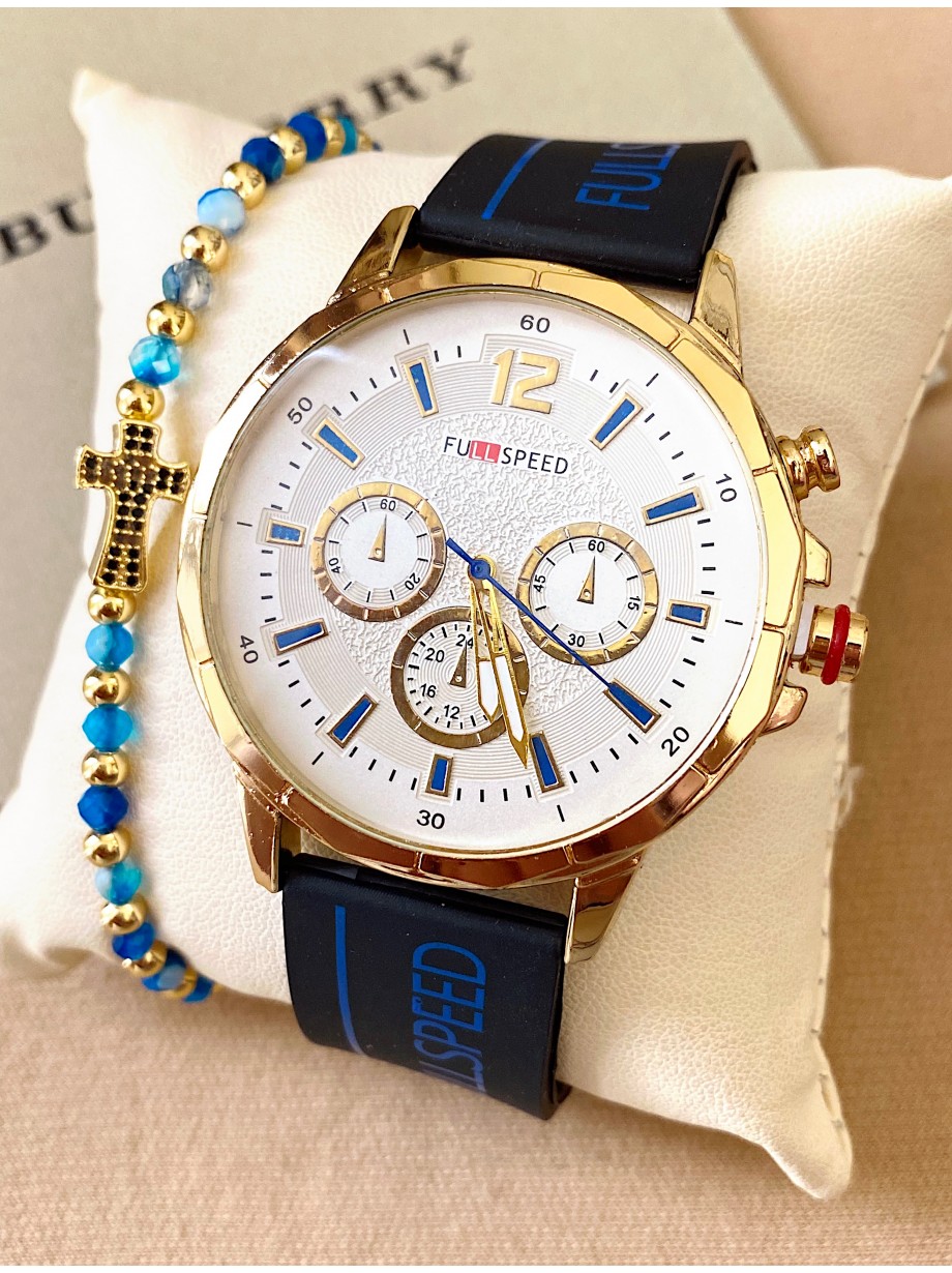 Ceas barbat negru cu bratara din silicon si cadran alb