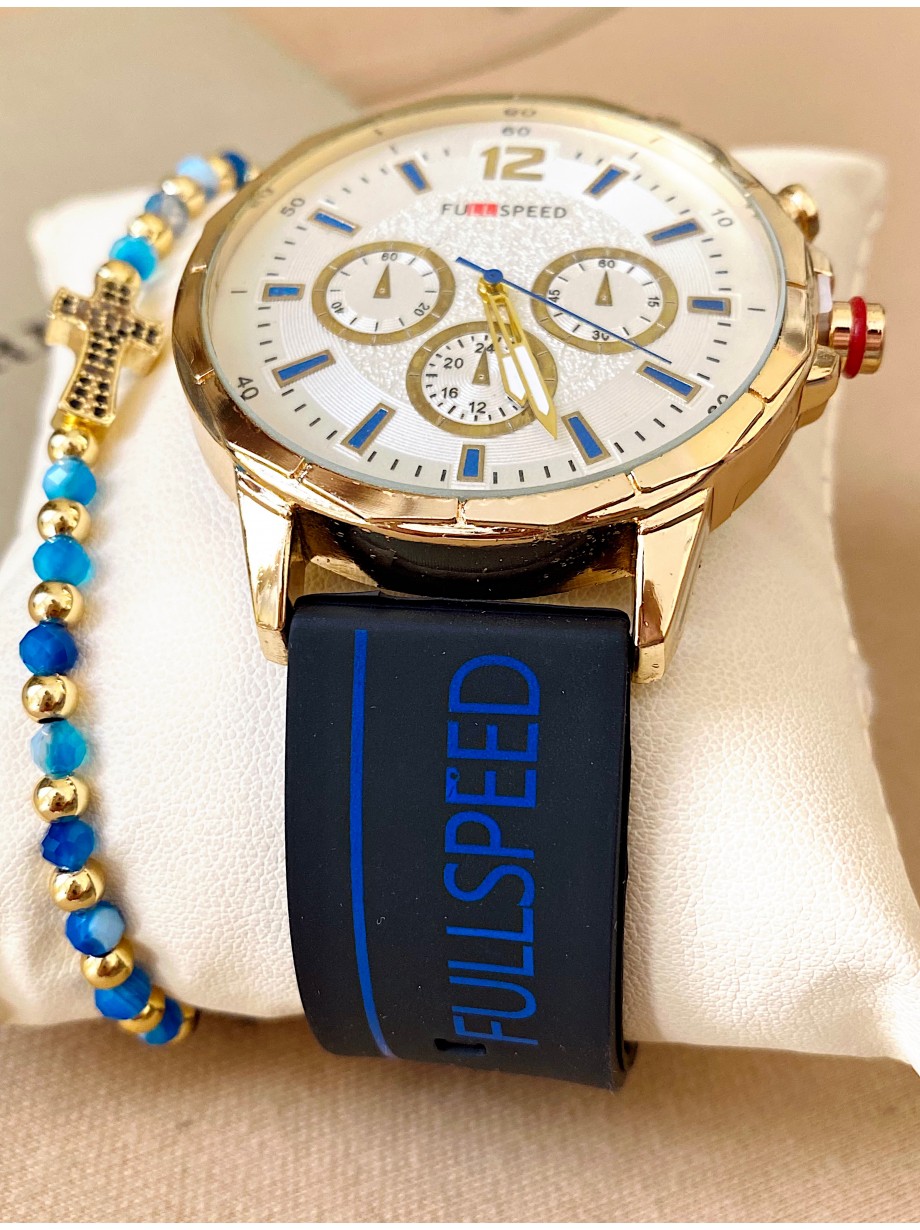 Ceas barbat negru cu bratara din silicon si cadran alb