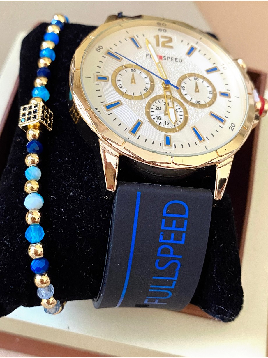 Ceas barbat negru cu bratara din silicon si cadran alb