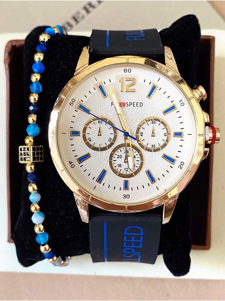 Ceas barbat negru cu bratara din silicon si cadran alb