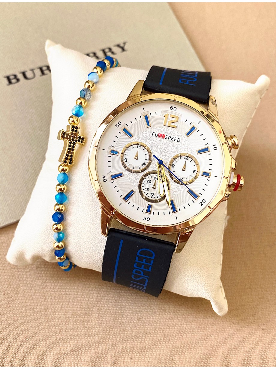 Ceas barbat negru cu bratara din silicon si cadran alb