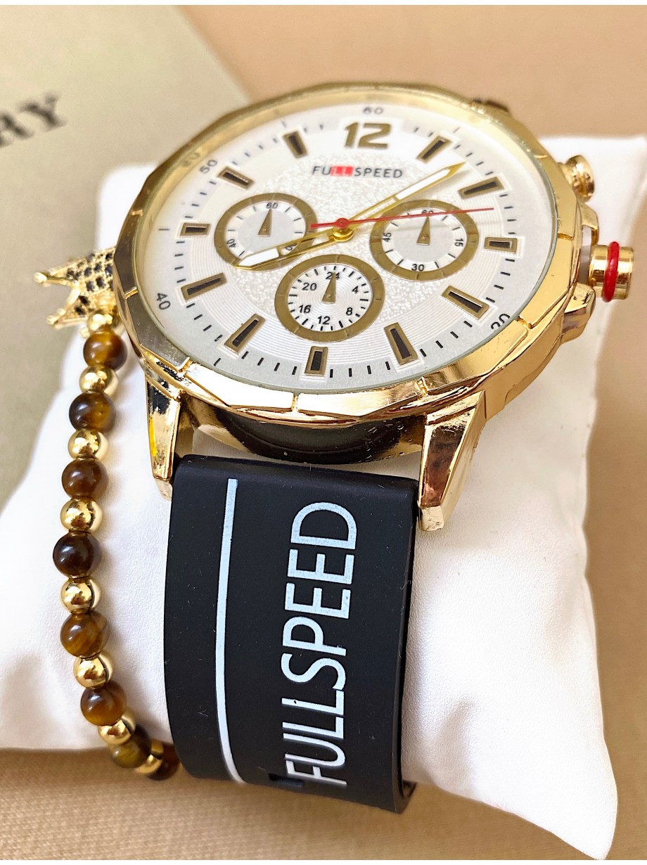 Ceas barbat negru cu bratara din silicon si cadran alb