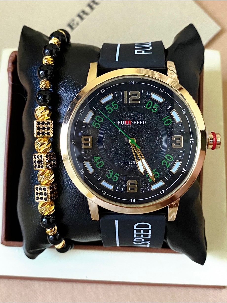 Ceas barbat negru cu bratara din silicon si cadran negru