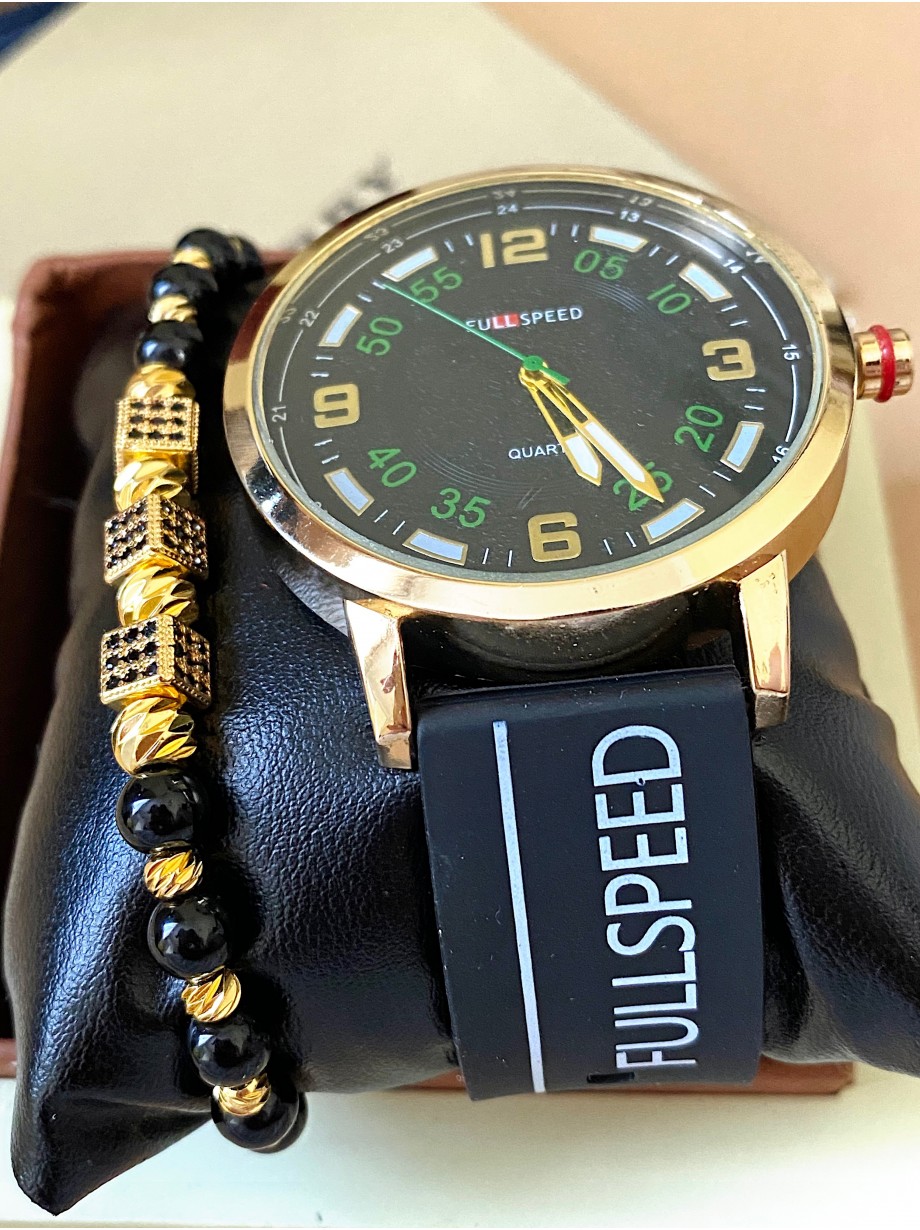 Ceas barbat negru cu bratara din silicon si cadran negru