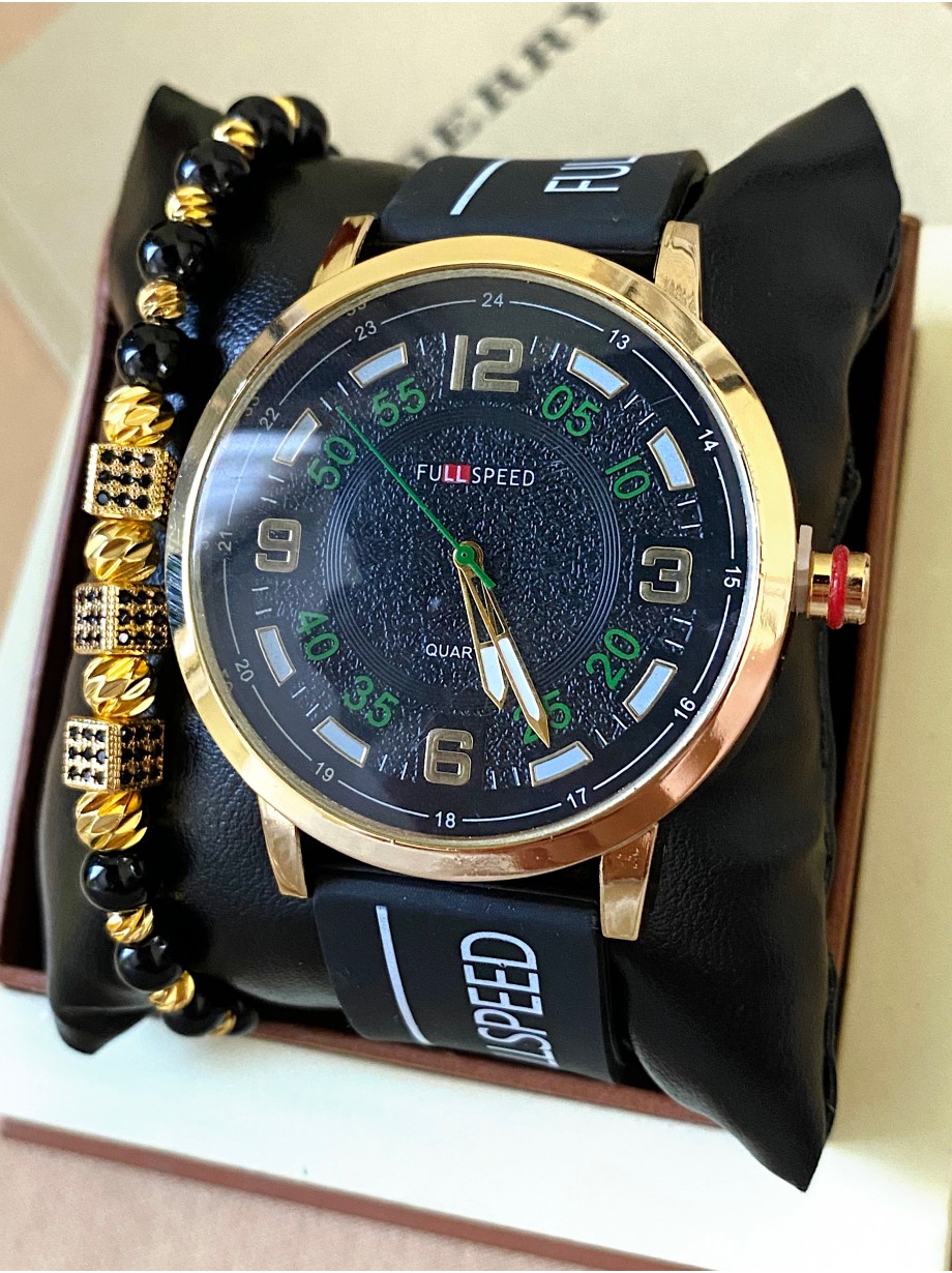 Ceas barbat negru cu bratara din silicon si cadran negru