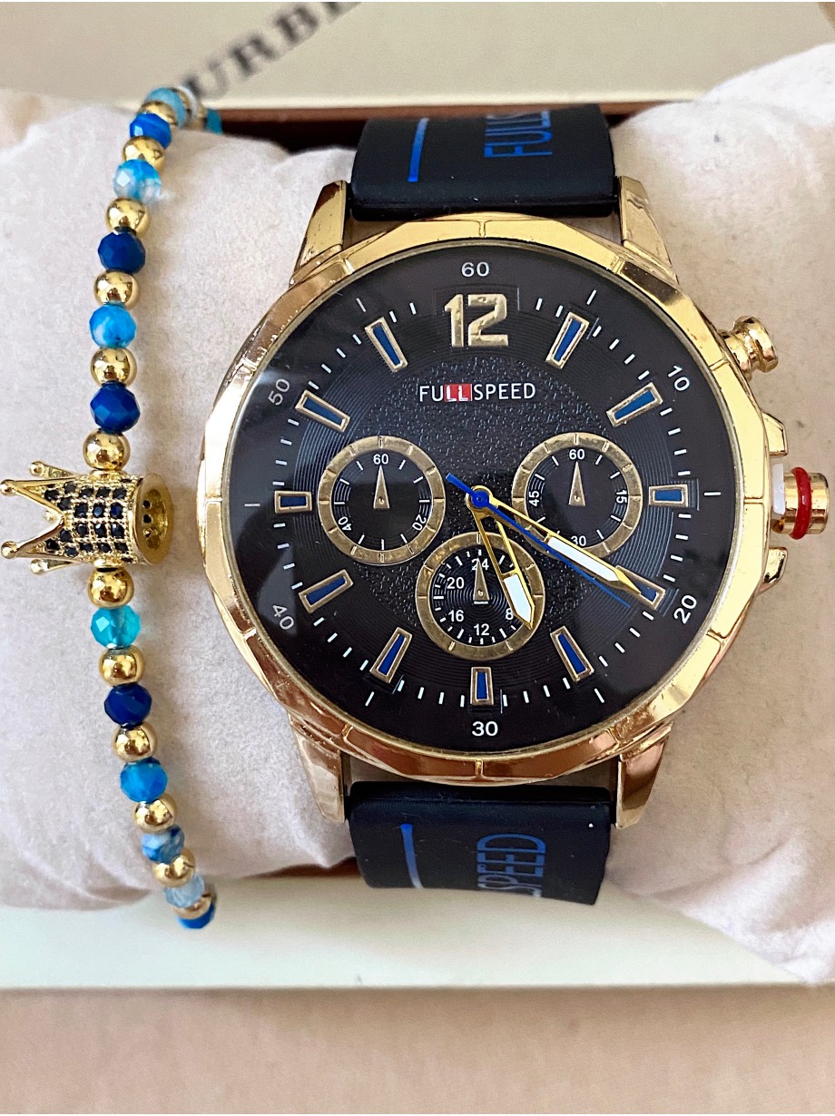 Ceas barbat negru cu bratara din silicon si cadran negru