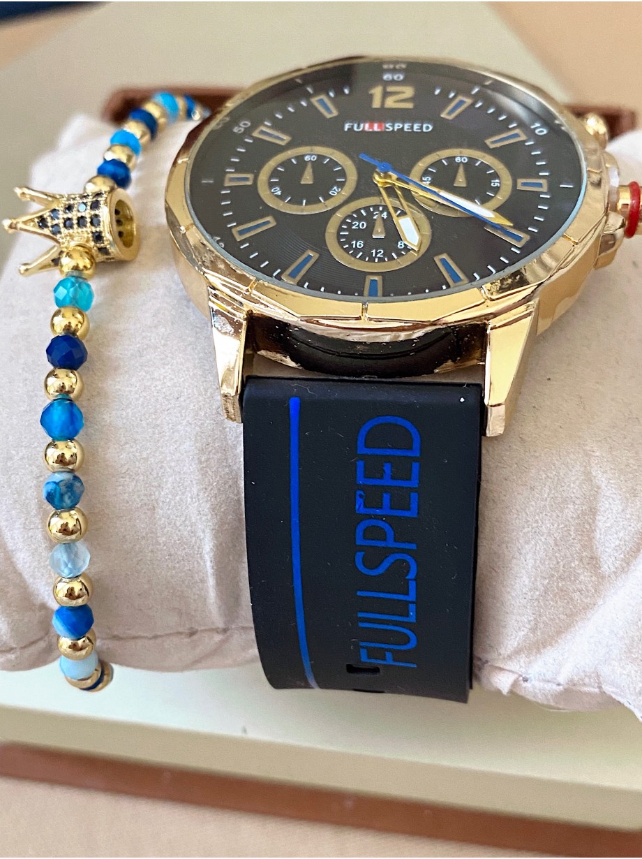 Ceas barbat negru cu bratara din silicon si cadran negru