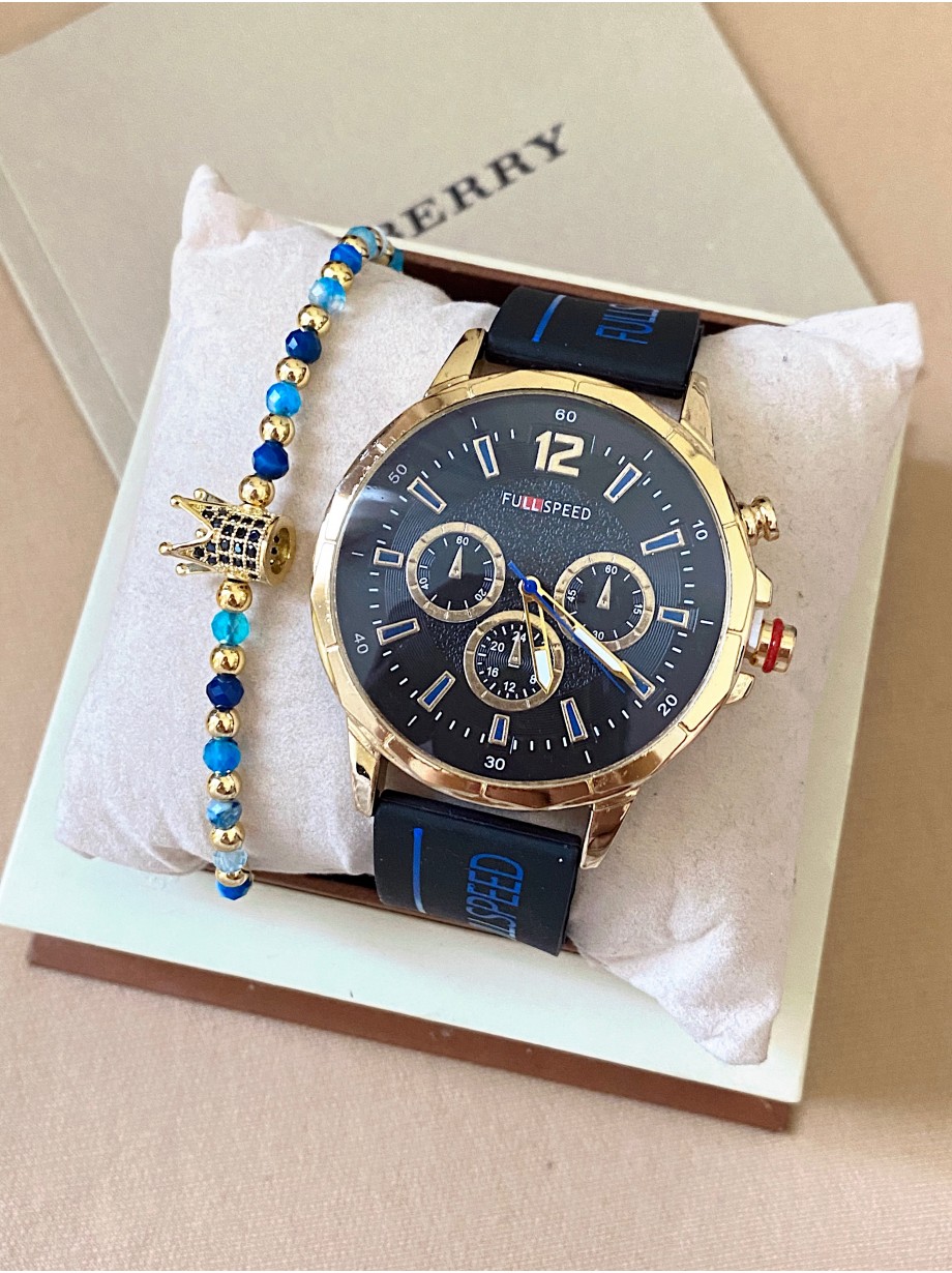 Ceas barbat negru cu bratara din silicon si cadran negru