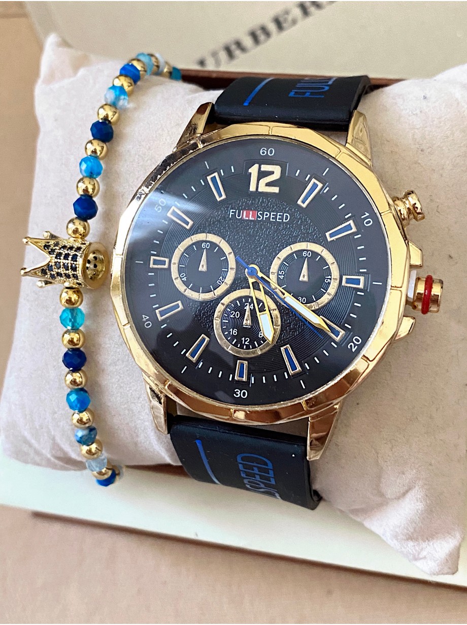 Ceas barbat negru cu bratara din silicon si cadran negru