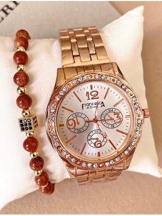 Ceas dama roze cu bratara metalica si cadran argintiu