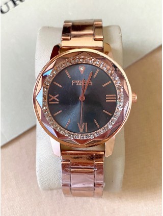 Ceas dama roze cu bratara metalica si cadran negru