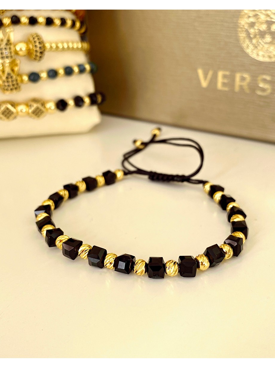 Bratara dama model deosebit cu pietricele negre si model simplu
