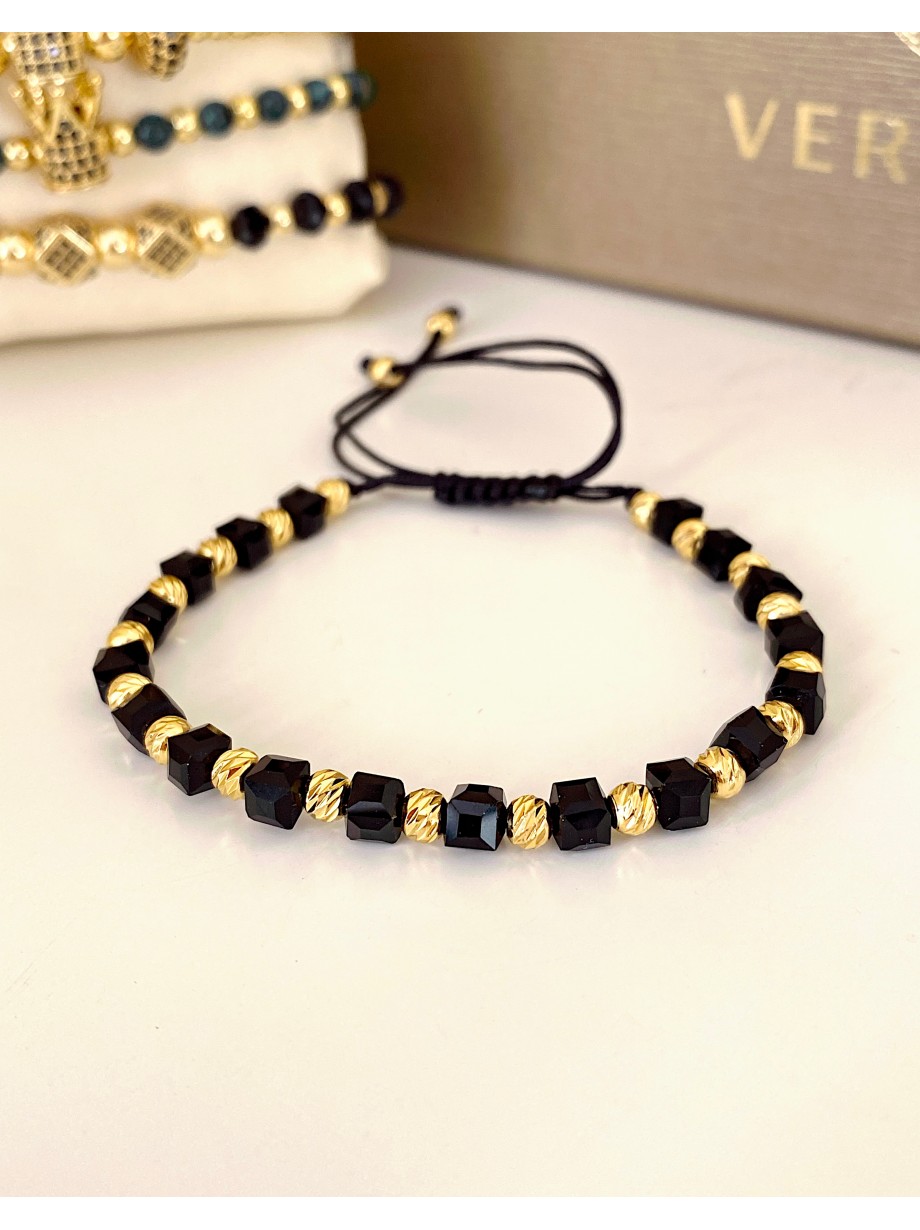 Bratara dama model deosebit cu pietricele negre si model simplu