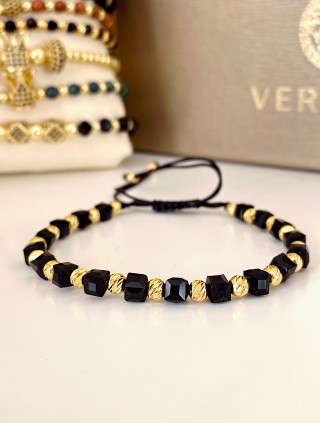 Bratara dama model deosebit cu pietricele negre si model simplu