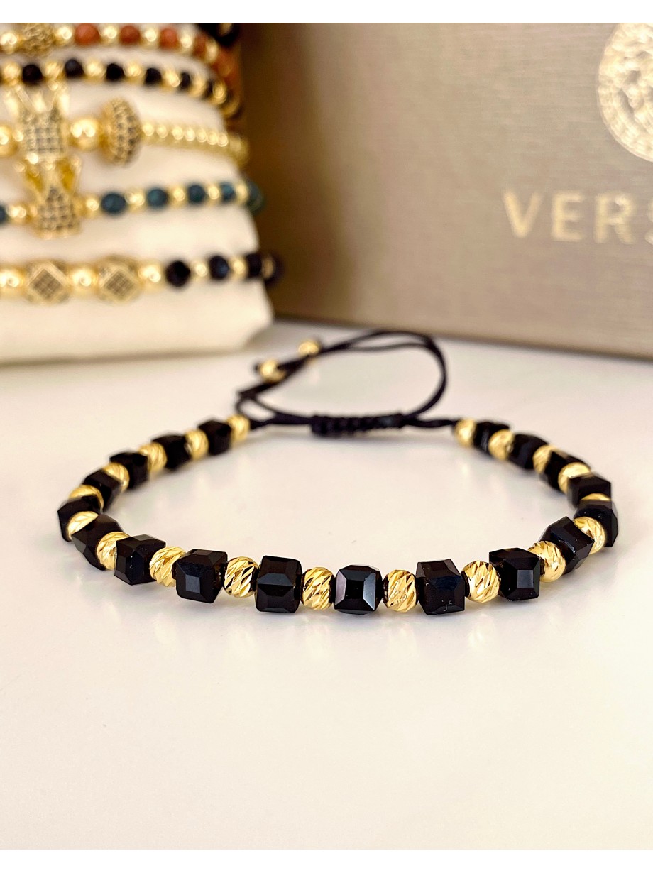 Bratara dama model deosebit cu pietricele negre si model simplu