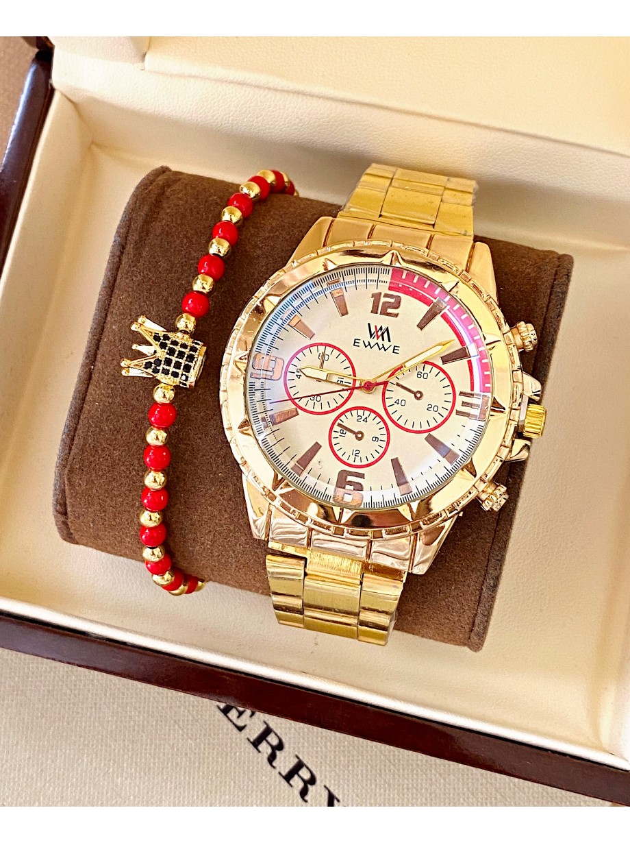 Ceas barbat auriu cu bratara metalica si cadran alb