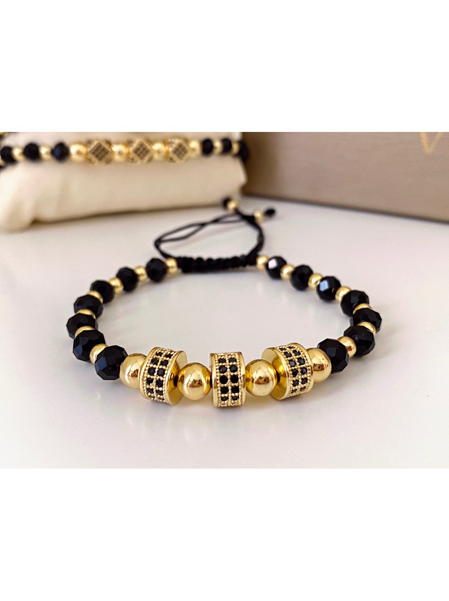 Bratara dama model deosebit cu margele negre si 3 bilute cu pietricele negre 