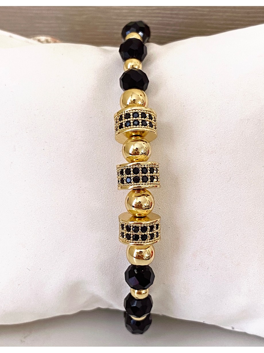 Bratara dama model deosebit cu margele negre si 3 bilute cu pietricele negre 