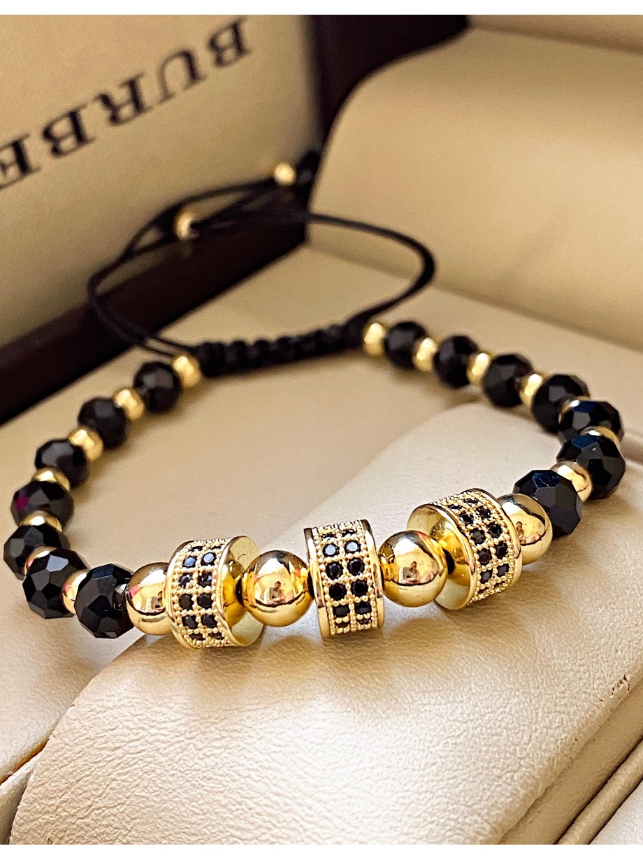 Bratara dama model deosebit cu margele negre si 3 bilute cu pietricele negre 