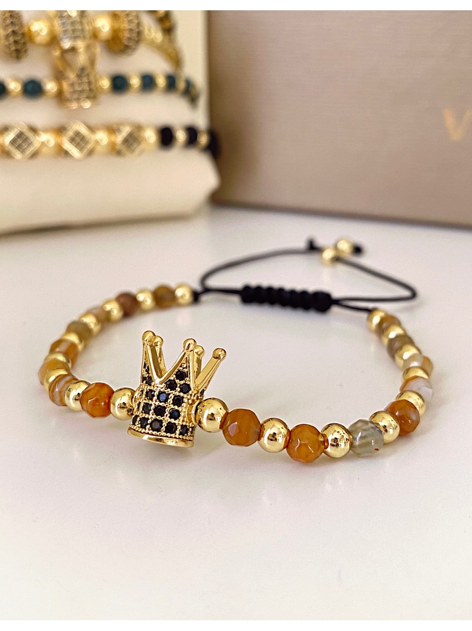 Bratara dama model deosebit cu piatra semipretioasa Ochi de tigru si design special coroana