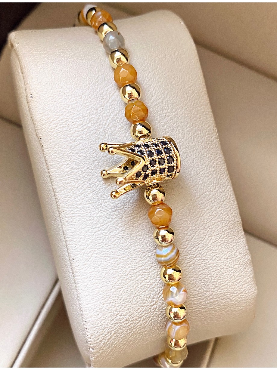 Bratara dama model deosebit cu piatra semipretioasa Ochi de tigru si design special coroana