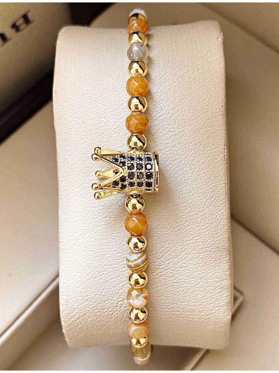 Bratara dama model deosebit cu piatra semipretioasa Ochi de tigru si design special coroana