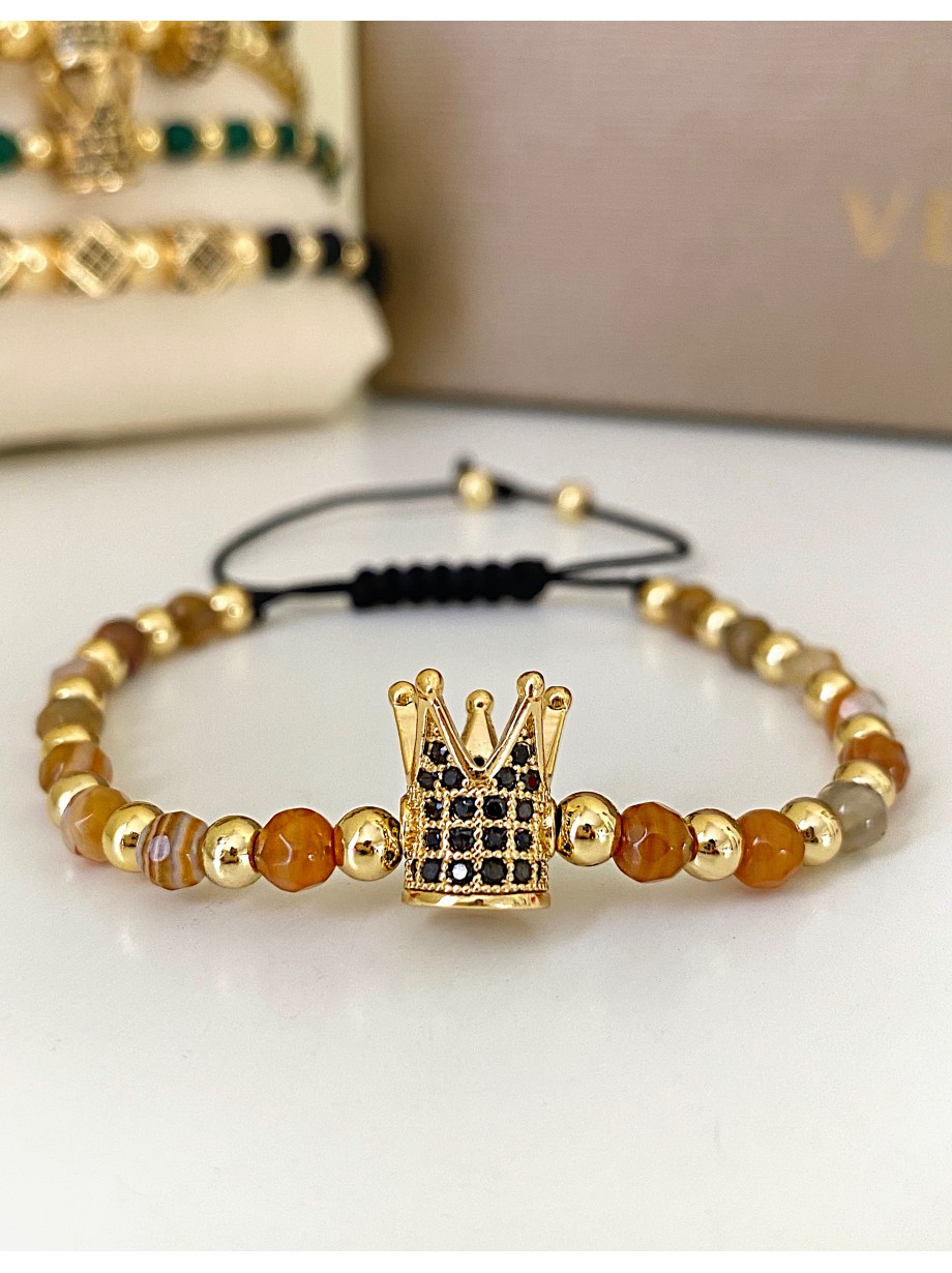 Bratara dama model deosebit cu piatra semipretioasa Ochi de tigru si design special coroana