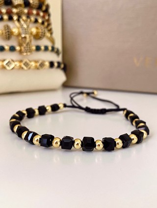 Bratara dama model deosebit cu margele aurii si negre simpla