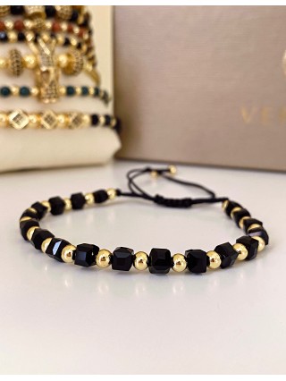 Bratara dama model deosebit cu margele aurii si negre simpla