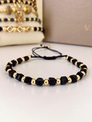 Bratara dama model deosebit cu margele aurii si negre simpla