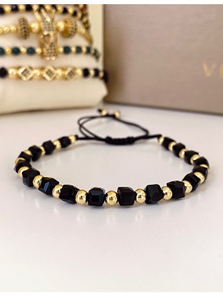 Bratara dama model deosebit cu margele aurii si negre simpla