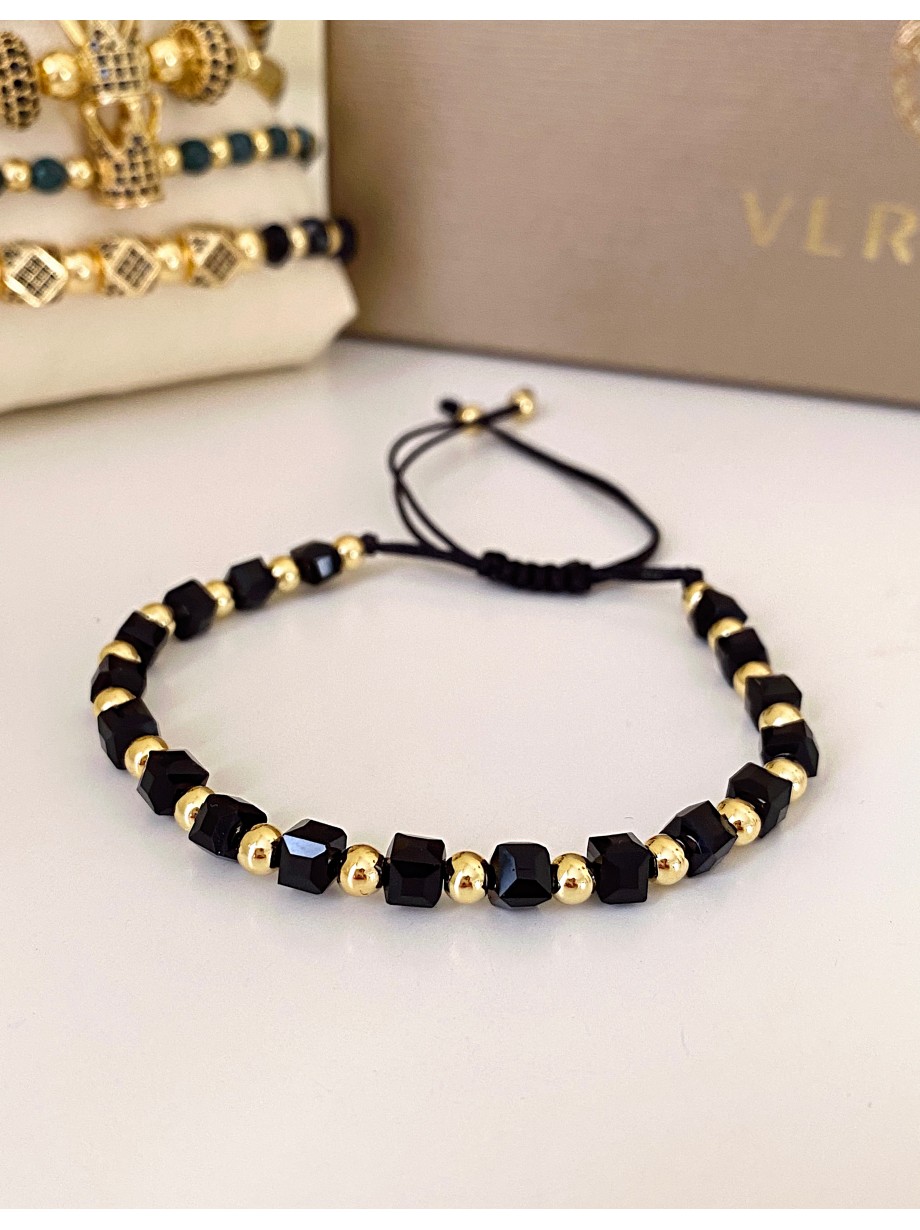 Bratara dama model deosebit cu margele aurii si negre simpla