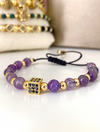 Bratara dama model deosebit cu piatra semipretioasa Agata mov si design special patrat