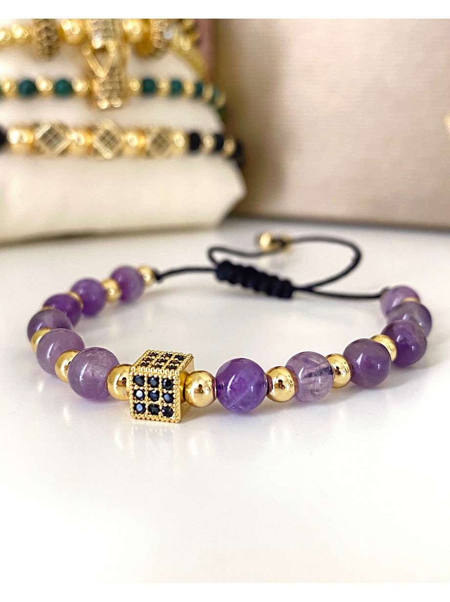 Bratara dama model deosebit cu piatra semipretioasa Agata mov si design special patrat