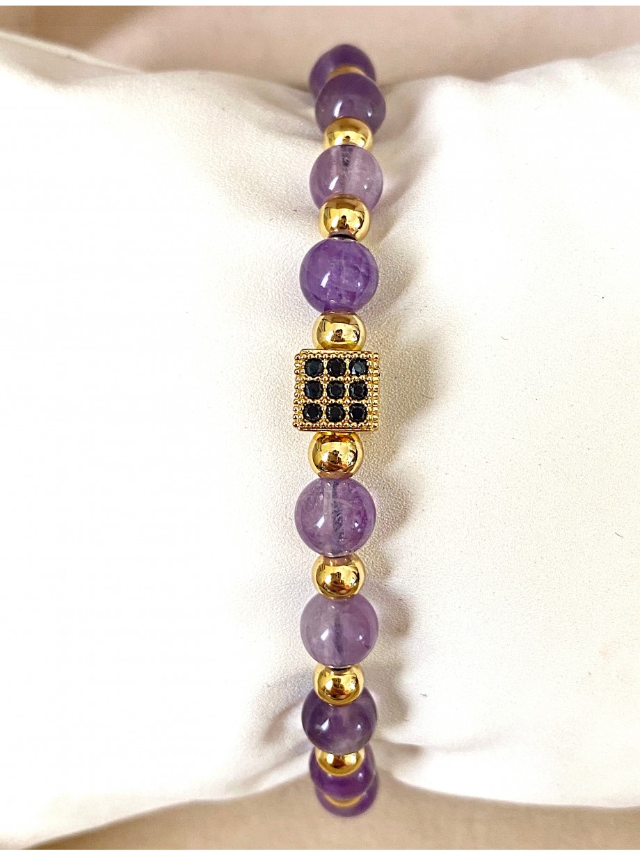 Bratara dama model deosebit cu piatra semipretioasa Agata mov si design special patrat