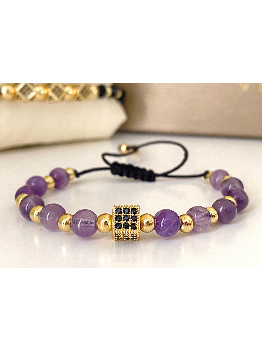 Bratara dama model deosebit cu piatra semipretioasa Agata mov si design special patrat