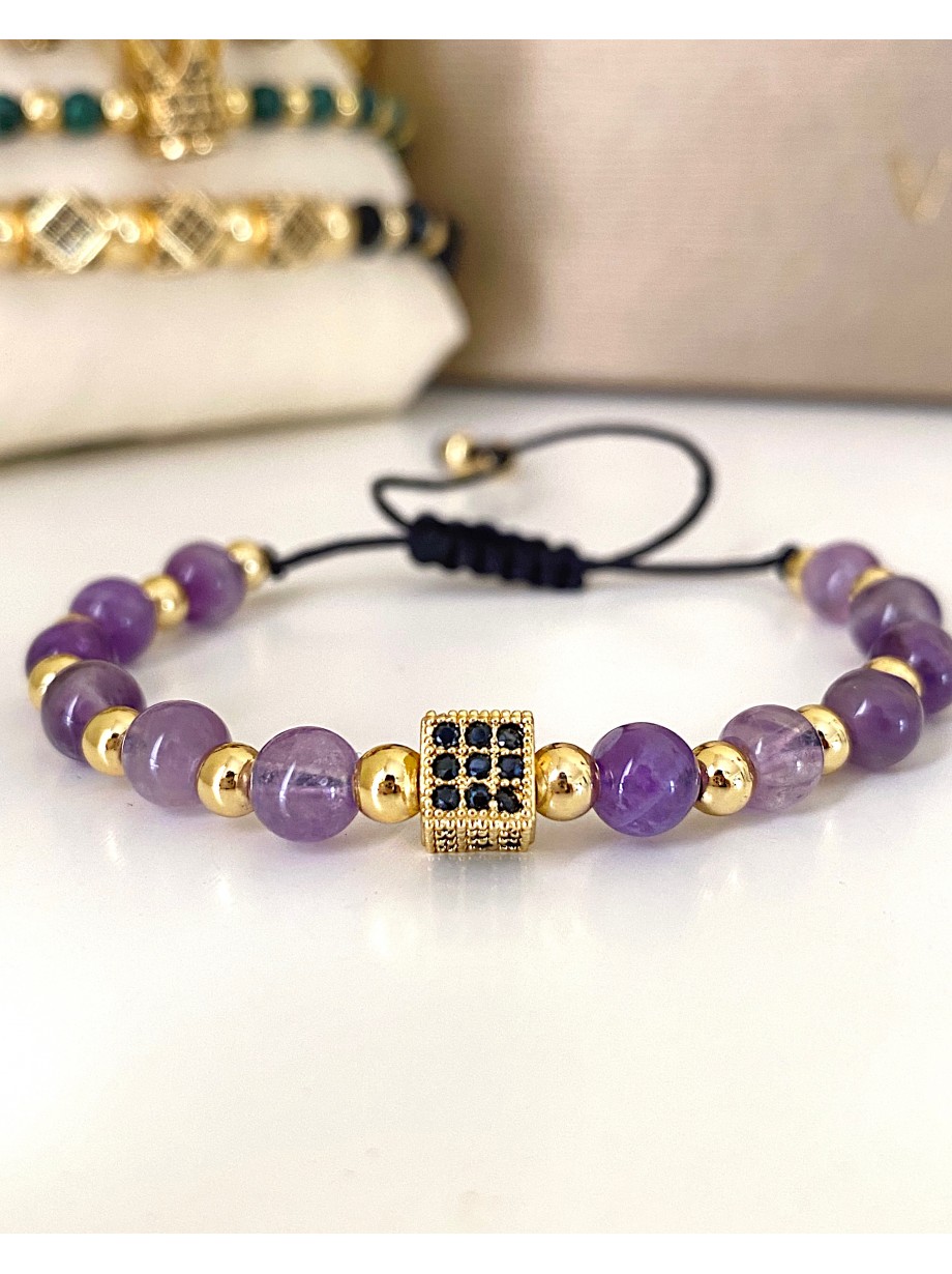 Bratara dama model deosebit cu piatra semipretioasa Agata mov si design special patrat