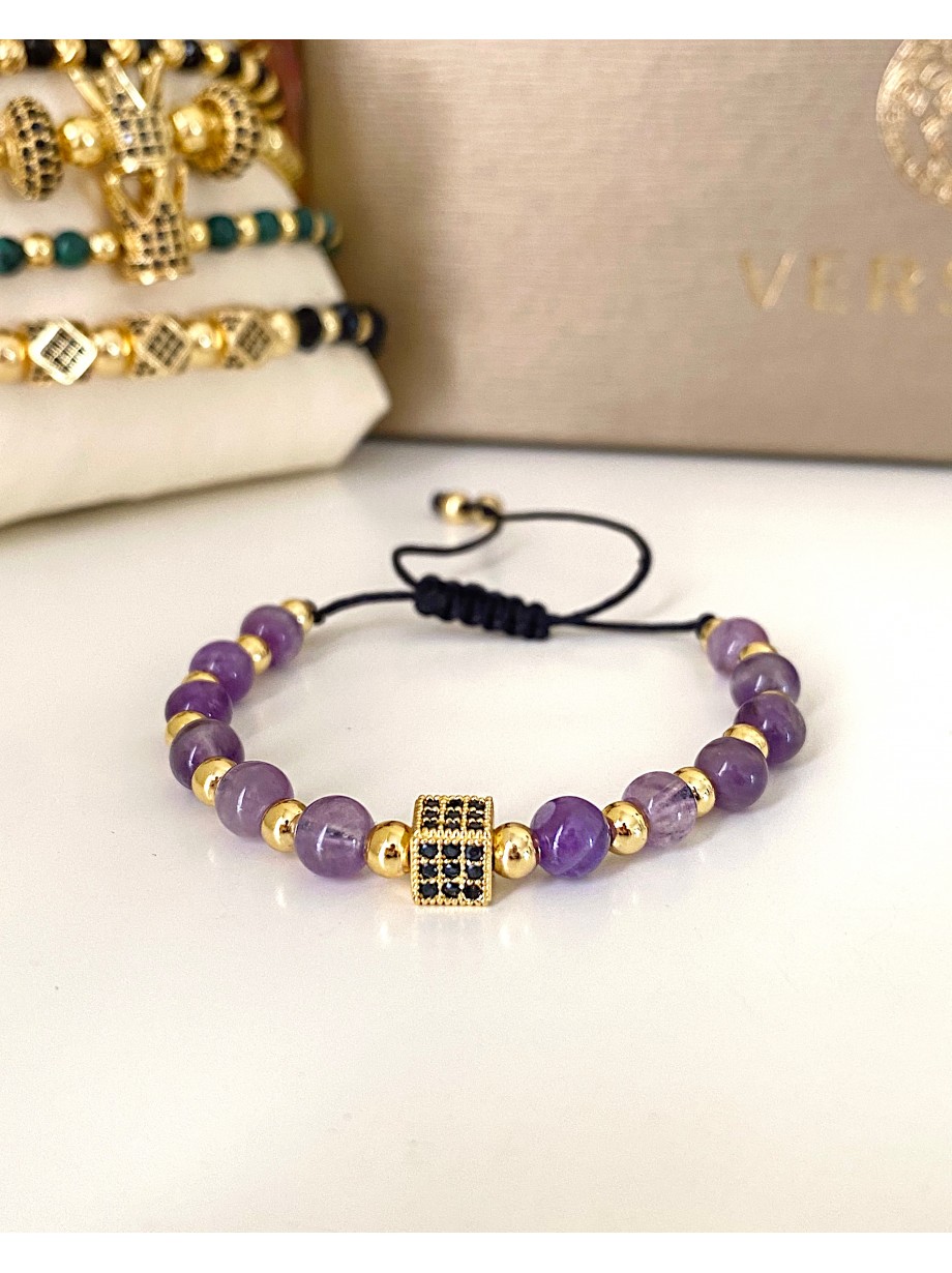 Bratara dama model deosebit cu piatra semipretioasa Agata mov si design special patrat