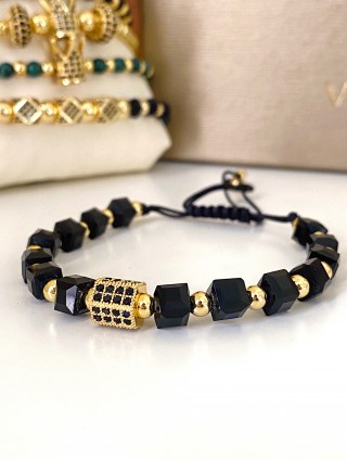 Bratara dama model deosebit cu margele negre si forma geometrica cu pietricele negre