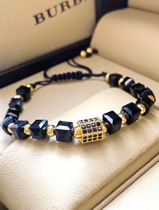 Bratara dama model deosebit cu margele negre si forma geometrica cu pietricele negre