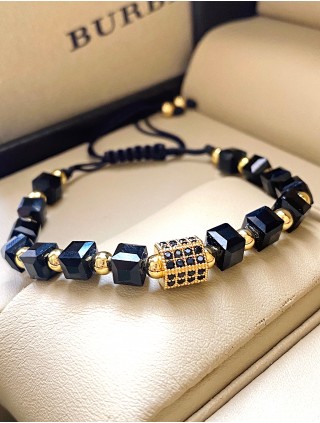 Bratara dama model deosebit cu margele negre si forma geometrica cu pietricele negre